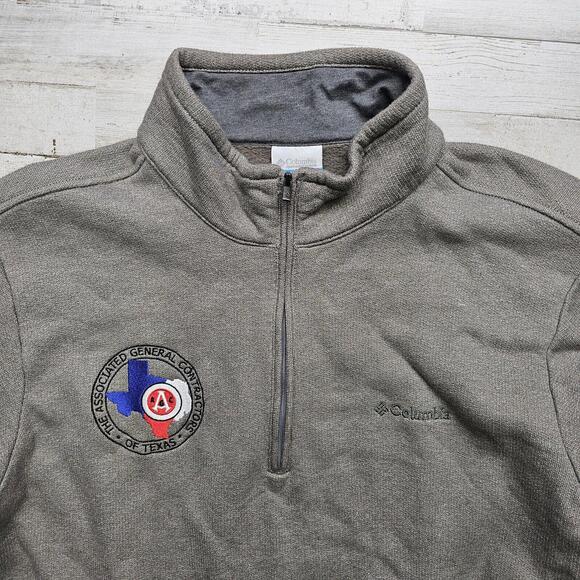 Columbia XL Beige 1/4 Zip Pullover Sweater Jacket Texas Contractor Logo - Picture 2 of 5